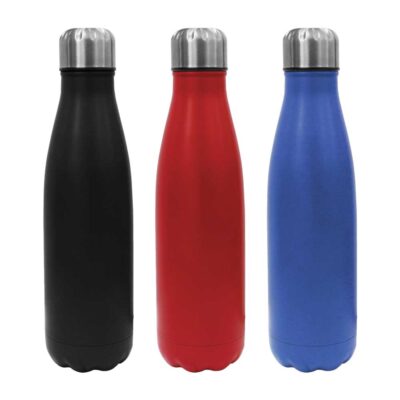 Classic double walled vacuum insulated water bottle with SS-304 inside, and SS201 outside. Keeps drinks hot for 6 hours and cold for 12 hours. 500ml