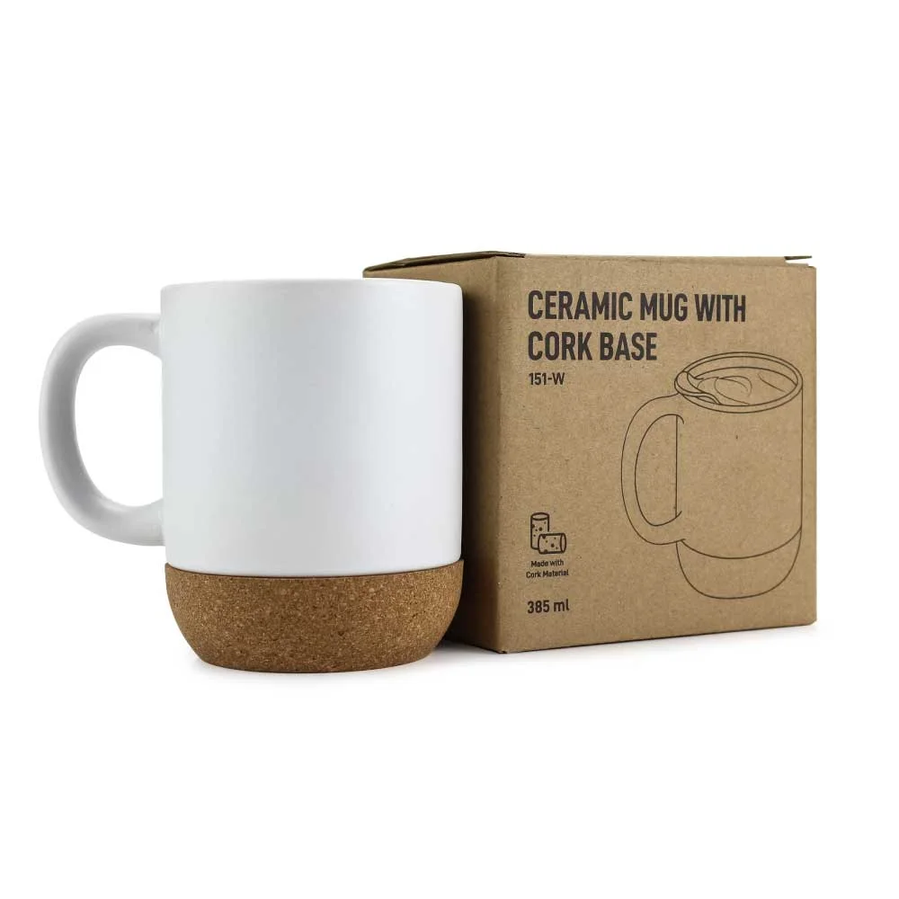 Ceramic Mugs with Lid and Cork Base 385 ml