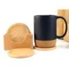 WOOD COASTERS WITH HOLDER Set of 6 Wood Coasters with Holder for Drinks Round Wooden Drink Coaster