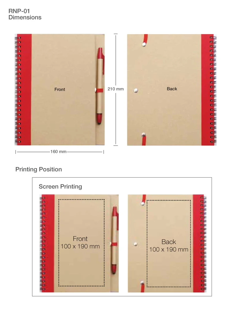 A5 Size Recycled Spiral Notebook with Stylus Pen & Elastic Band - Amir Customs