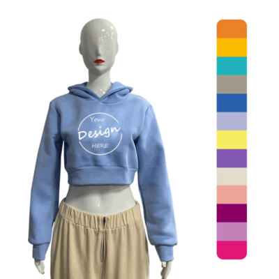 Cropped Female Hoodies Custom Screen Print Plain Crop Top Hoodie For Women