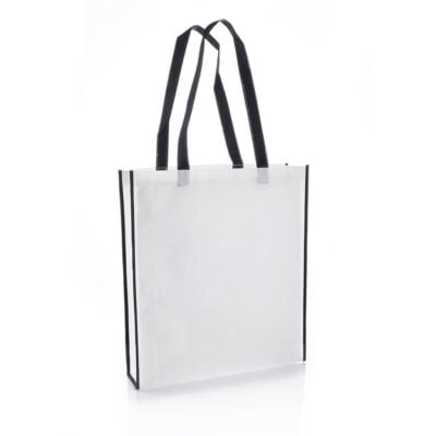 [NW001 V-White-Black] Non-Woven Shopping Bag Vertical White-Black