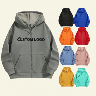 full zip up hoodie fleece oversized heavyweight winter warm zip up hoodie puff printing zip up hoodie