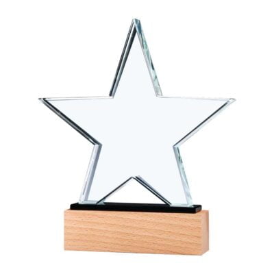 Star Shaped Crystal Awards with Wooden Base