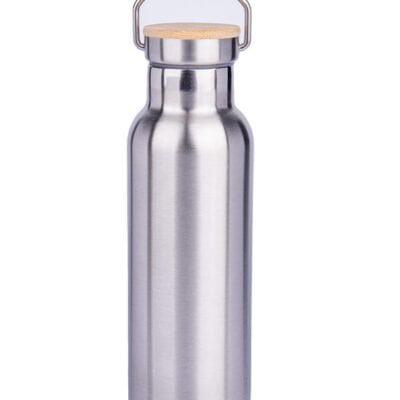 ECO Gift Set containing: [WATER BOTTLE] Double wall stainless steel insulating vacuum flask with bamboo lid and carry handle